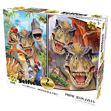 Prime 3D Dinozorlar ve T-Rex Selfie İkili Puzzle 200 Parça 10235