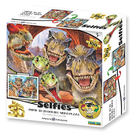 Prime 3D Dinozorlar Selfie Çift Taraflı Puzzle 100 Parça 15037