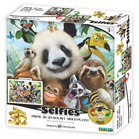 Prime 3D Sevimli Hayvanlar Selfie Çift Taraflı Puzzle 200 Parça 37559