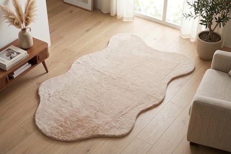 Tavşan Tüyü Düz Post Bej Yumuşak Yıkanabilir Tabanlı Peluş Halı 150X200