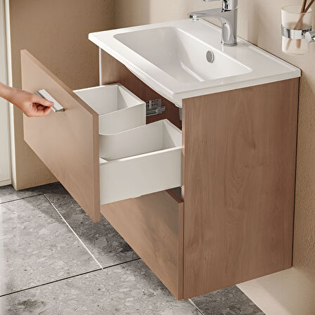 VitrA Mia 67092 Banyo Dolabı Seti Çekmeceli 60 cm Altın Meşe