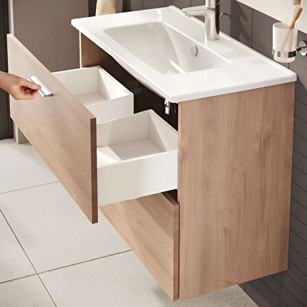 VitrA Mia 67093 Banyo Dolabı Seti Çekmeceli 80 cm Altın Meşe