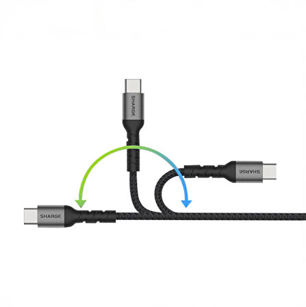 Sharge Örgülü USB-C to USB-C 240W Hızlı Şarj Kablosu