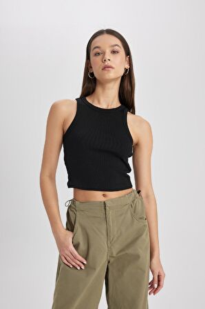 DeFacto Fitted Halter Yaka Fitilli Kaşkorse Basic Düz Atlet U0357AZ24SMBK81