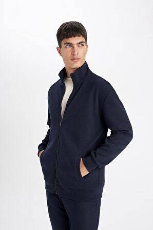 DeFacto Comfort Regular Fit Rahat Kesim Dik Yaka Cepli Basic Düz Fermuarlı Sweatshirt D4971AX24AUNV163