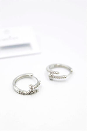 Taşlı Çivi Küpe - Gümüş