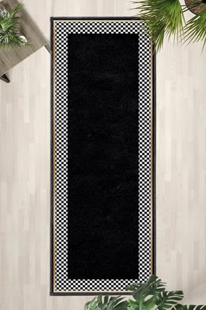 Süslü Kitchen Ortasi Siyah Yazisiz Siyah Modern Mutfak Halısı Yıkanabilir Kaymaz Su İtici