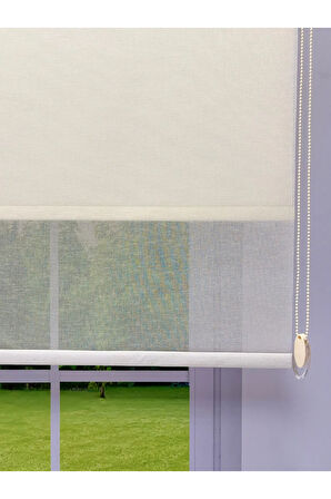 Çift Mekanizmalı Ekru Keten Tül ve Ekru Mat Stor Perde