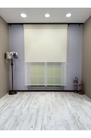 Çift Mekanizmalı Ekru Keten Tül ve Ekru Mat Stor Perde