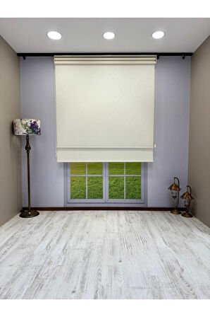 Çift Mekanizmalı Ekru Keten Tül ve Ekru Mat Stor Perde