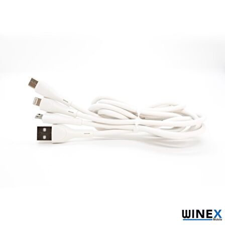 Winex CA107 Gfz 3in1 Micro, Lightning, Type-C Çıkışlı Data ve Şarj Kablosu 3.4A Beyaz