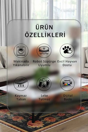 Yıkanabilir Kaymaz Taban Dijital Baskılı Halı ve Yolluk – Leke Tutmaz Salon & Mutfak Halısı