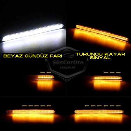 Selamlamalı Kayar Sinyalli Araba Gündüz Farı Esnek Gündüz Ledi DRL Led Lamba Güçlü Işık Açılış Animasyonlu 12V Su Geçirmez Sarı Beyaz 2 Adet 34.5 cm