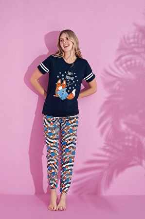 Anne Kız Kombin Desenli Viskon Kısa Kollu Pijama Takımı (ANNE KIZ AYRI SATILIR)