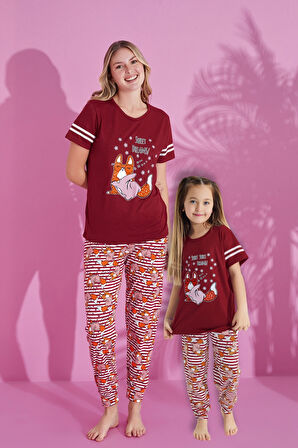 Anne Kız Kombin Desenli Viskon Kısa Kollu Pijama Takımı (ANNE KIZ AYRI SATILIR)