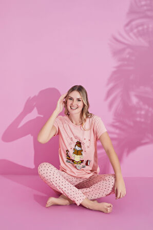 Anne Kız Kombin Desenli Viskon Kısa Kollu Pijama Takımı (ANNE KIZ AYRI SATILIR)