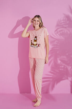 Anne Kız Kombin Desenli Viskon Kısa Kollu Pijama Takımı (ANNE KIZ AYRI SATILIR)
