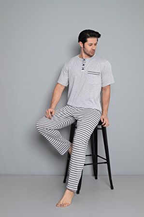 Dreamy Pamuklu Kısa Kollu Düğmeli Yaka Erkek Pijama Takımı