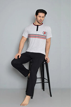 Dreamy Pamuklu Kısa Kollu Düğmeli Yaka Erkek Pijama Takımı