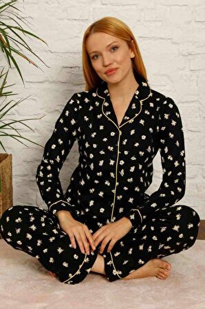 Dreamy Pamuklu Biyeli Papatya Desenli Gömlek Pijama Takımı