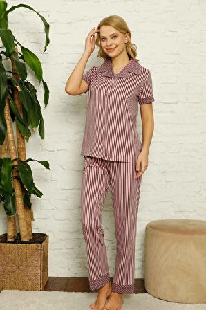 Dreamy Pamuklu Uzun Kollu Puantiyeli Düğmeli Yaka Pijama Takımı