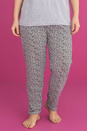 X-Dreamy Büyük Beden Pamuklu Leopar Desenli Kısa Kollu Pijama Takımı