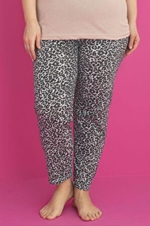 X-Dreamy Büyük Beden Pamuklu Leopar Desenli Kısa Kollu Pijama Takımı