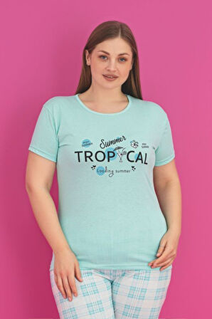 X-Dreamy Büyük Beden Pamuklu Ekose Kareli Kısa Kollu Pijama Takımı