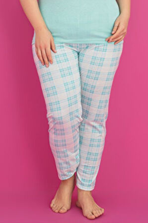 X-Dreamy Büyük Beden Pamuklu Ekose Kareli Kısa Kollu Pijama Takımı