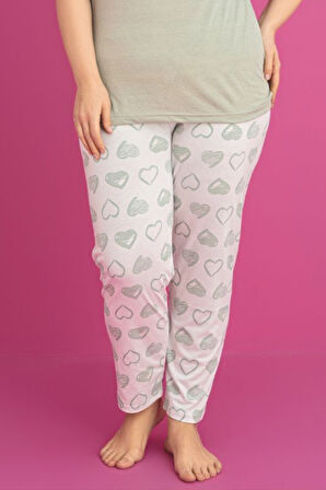 X-Dreamy Büyük Beden Pamuklu Kalp Desenli Kısa Kollu Pijama Takımı