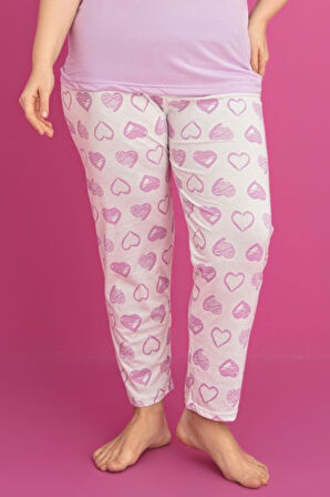 X-Dreamy Büyük Beden Pamuklu Kalp Desenli Kısa Kollu Pijama Takımı