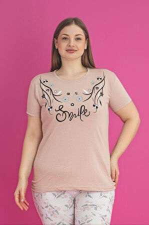 X-Dreamy Büyük Beden Pamuklu Çiçekli Kısa Kollu Pijama Takımı