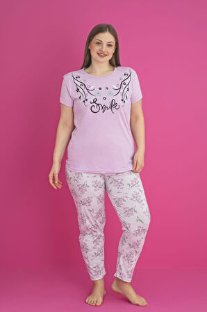 X-Dreamy Büyük Beden Pamuklu Çiçekli Kısa Kollu Pijama Takımı