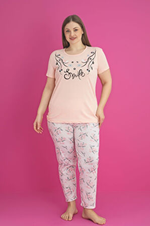 X-Dreamy Büyük Beden Pamuklu Çiçekli Kısa Kollu Pijama Takımı