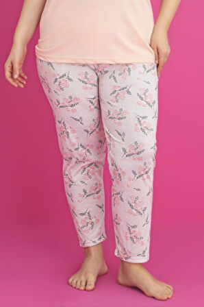 X-Dreamy Büyük Beden Pamuklu Çiçekli Kısa Kollu Pijama Takımı