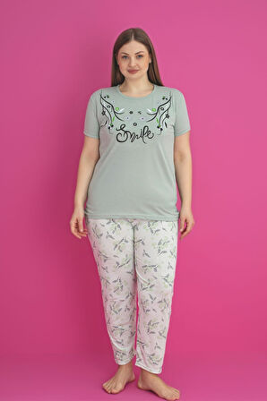 X-Dreamy Büyük Beden Pamuklu Çiçekli Kısa Kollu Pijama Takımı