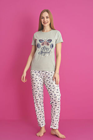 Dreamy Pamuklu Kelebek Desenli Kısa Kollu Pijama Takımı