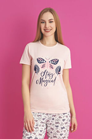 Dreamy Pamuklu Kelebek Desenli Kısa Kollu Pijama Takımı
