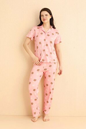 Dreamy Milan Bambu Ayıcık Desenli Kısa Kollu Gömlek Pijama Takımı 