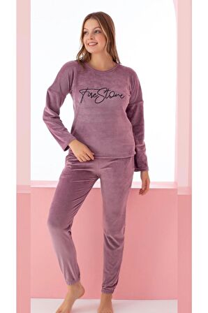 Luxury Velvet Fransız Kadife Yazı Detaylı Pijama Takımı