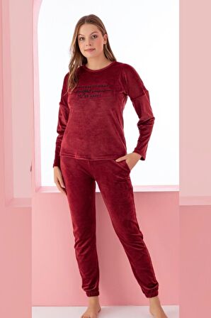 Luxury Velvet Fransız Kadife Yazı Detaylı Pijama Takımı