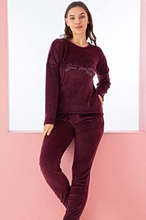 Luxury Velvet Fransız Kadife Yazı Detaylı Pijama Takımı