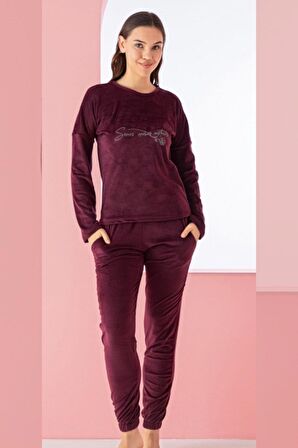 Luxury Velvet Fransız Kadife Yazı Detaylı Pijama Takımı