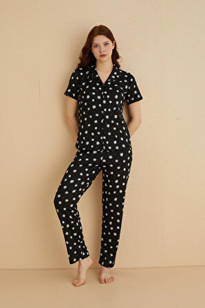 Dreamy Pegasus Papatya Desenli Kısa Kollu Gömlek Pijama Takımı