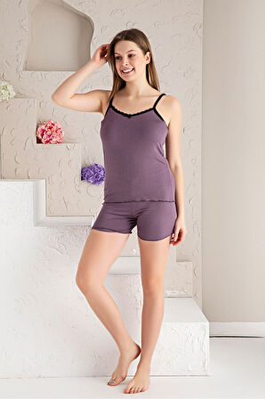 Dreamy Pamuklu Puantiyeli Dantel Detaylı İp Askılı Şortlu Takım FHD8098ASL1306