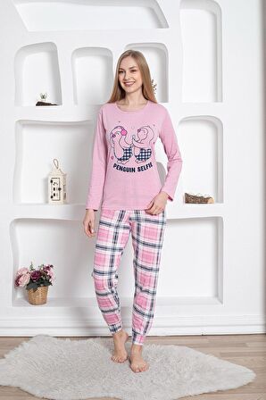 Dreamy Pamuklu Uzun Kollu Desenli Paça Manşetli Pijama Takımı