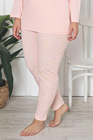 X-Dreamy Büyük Beden Pamuklu Desenli Uzun Kollu Pijama Takımı