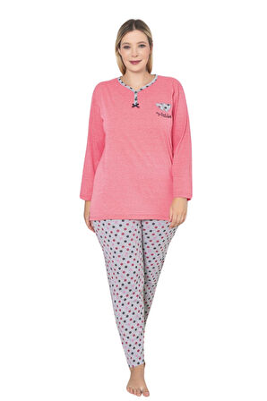 X-Dreamy Büyük Beden Pamuklu Desenli Uzun Kollu Pijama Takımı