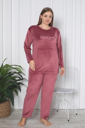 Luxury Velvet Büyük Beden Fransız Kadife Pijama Takımı
