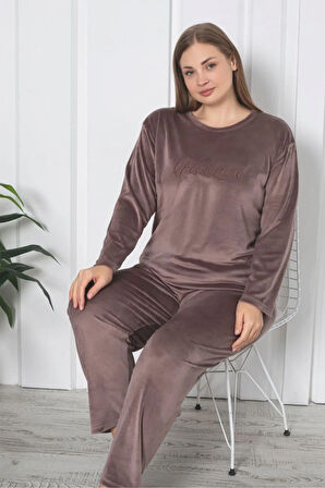 Luxury Velvet Büyük Beden Fransız Kadife Pijama Takımı